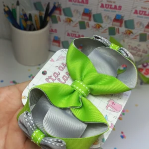 LAÇO ESCOLAR VERDE LIMÃO E CINZA