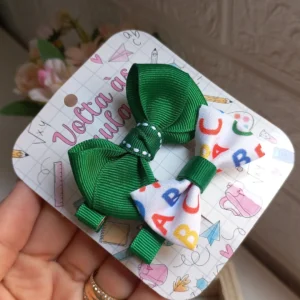 KIT HAIR CLIP ESCOLAR VERDE BANDEIRA E BRANCO